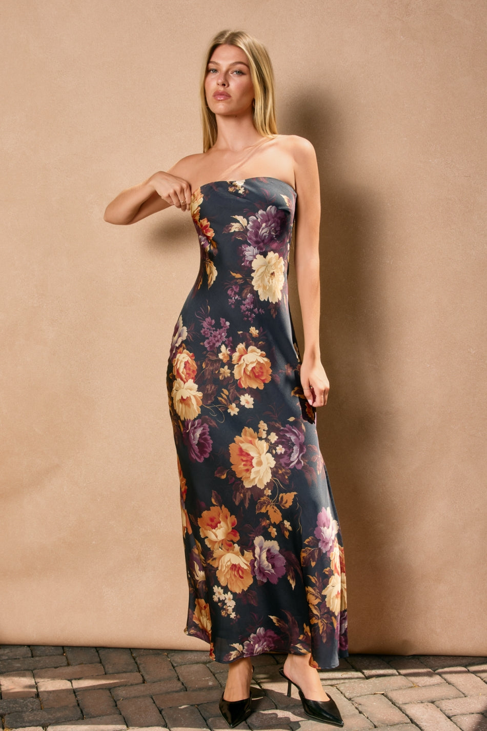 Strapless Bias Cut Maxi Dress