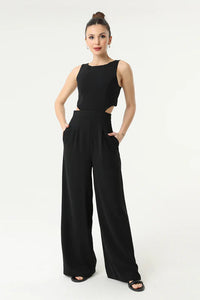 Cross Cut Out Sleeveless Jumpsuit | Black