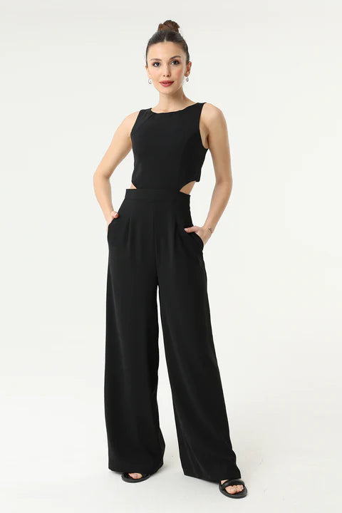 Cross Cut Out Sleeveless Jumpsuit | Black