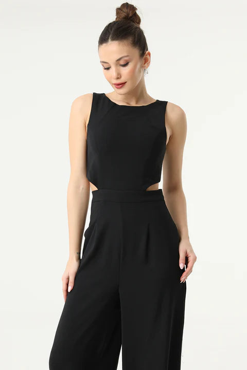 Cross Cut Out Sleeveless Jumpsuit | Black
