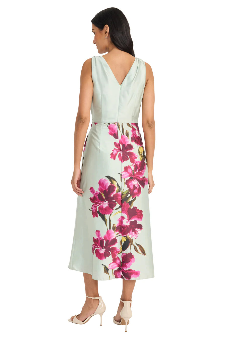 Floral V-Neck Charmeuse Dress | Sage/Plum