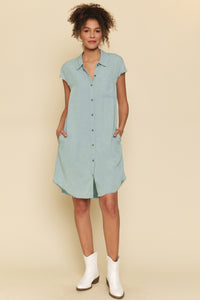Frayed Edge Tencel Shirt Dress | Light Blue