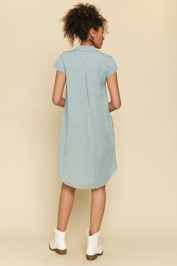 Frayed Edge Tencel Shirt Dress | Light Blue