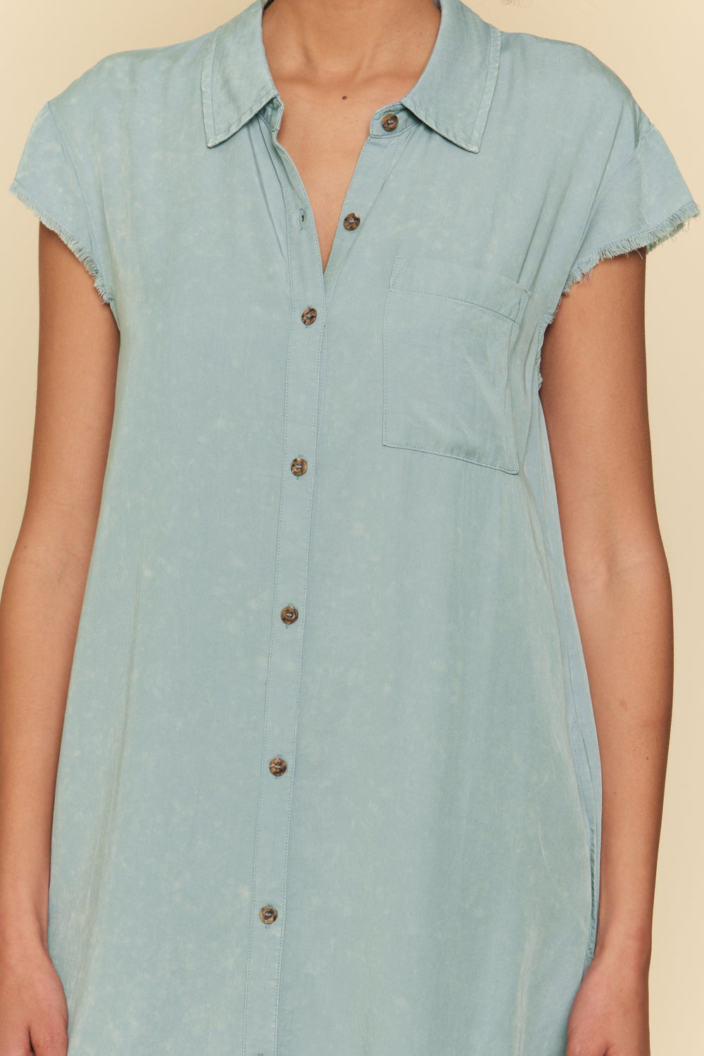 Frayed Edge Tencel Shirt Dress | Light Blue