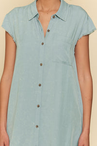 Frayed Edge Tencel Shirt Dress | Light Blue
