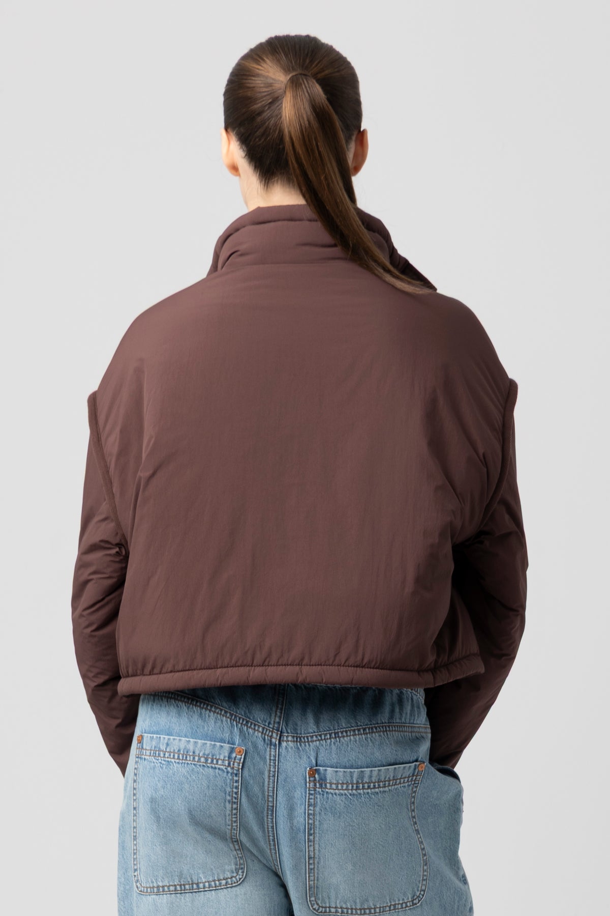 Cargo Pocket Crop Puffer Jacket | Brown