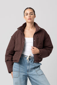 Cargo Pocket Crop Puffer Jacket | Brown