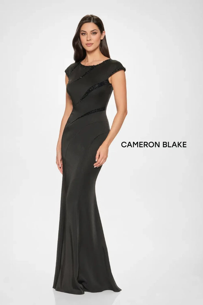 Cameron Blake CB204 Cap Sleeve Stone Accented Gown
