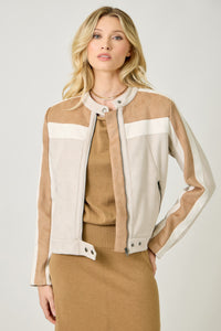 Color Blocked Moto Jacket | Oatmeal Combo