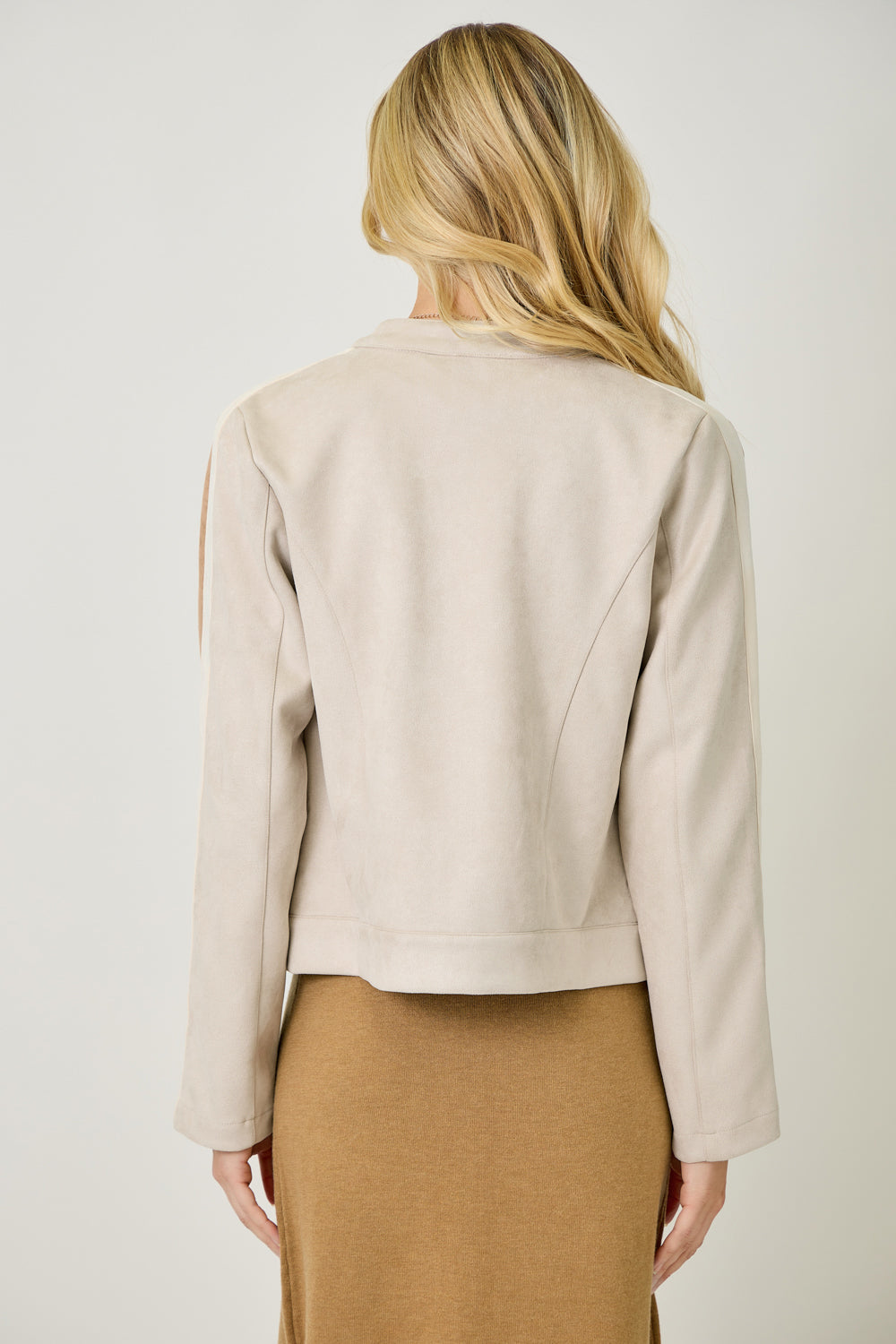 Color Blocked Moto Jacket | Oatmeal Combo