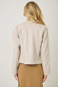 Color Blocked Moto Jacket | Oatmeal Combo