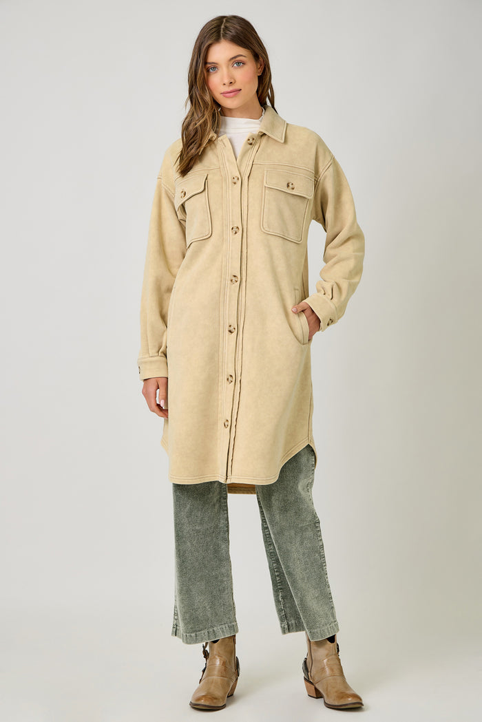 French Terry Long Jacket | Washed Almond