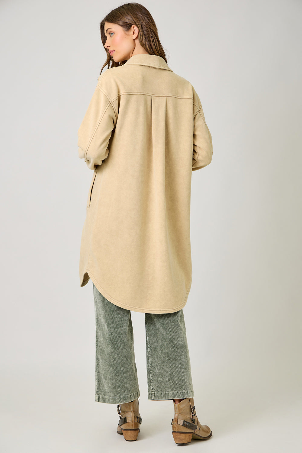 French Terry Long Jacket | Washed Almond