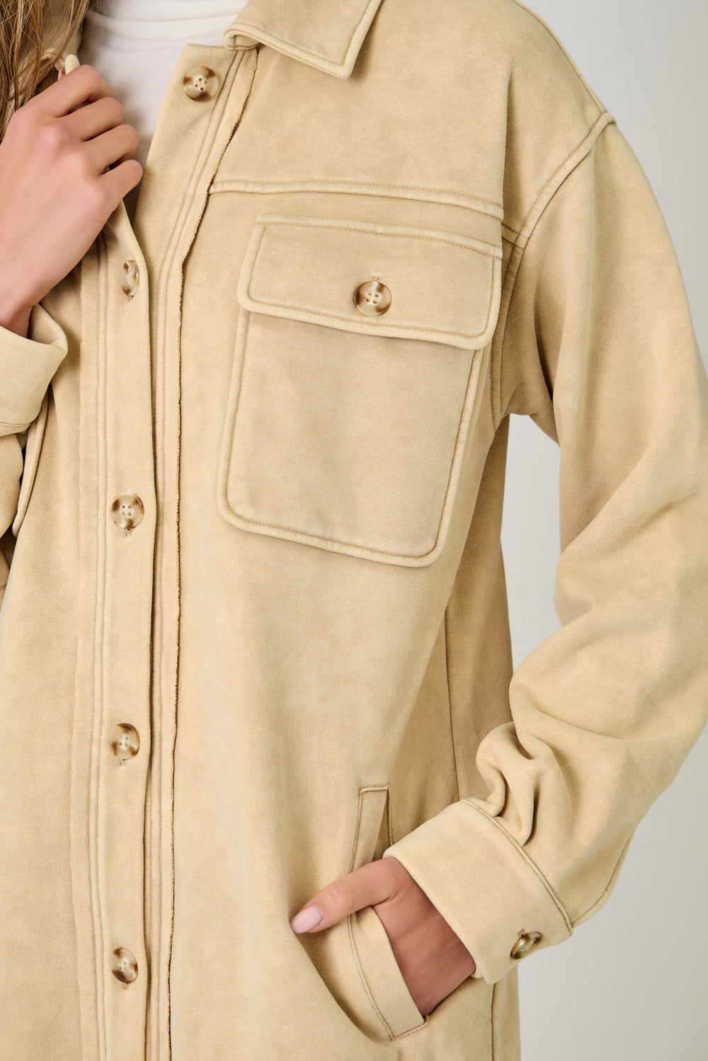 French Terry Long Jacket | Washed Almond