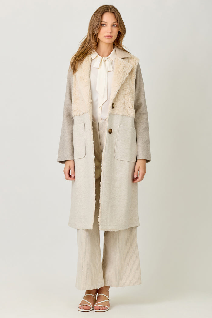 Color Blocked Long Coat | Oatmeal Mix