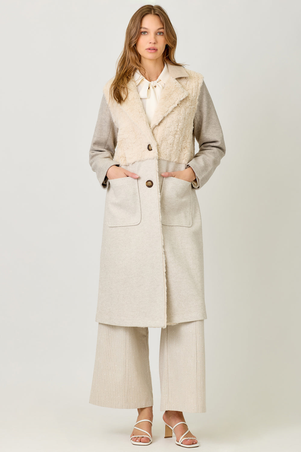 Color Blocked Long Coat | Oatmeal Mix