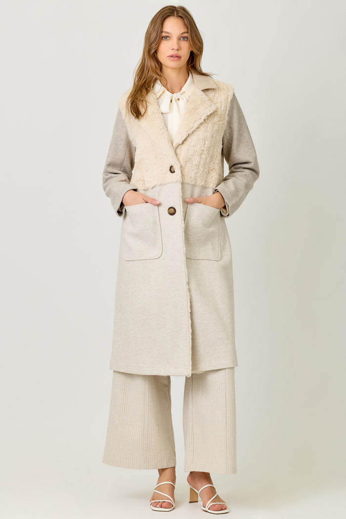 Color Blocked Long Coat | Oatmeal Mix
