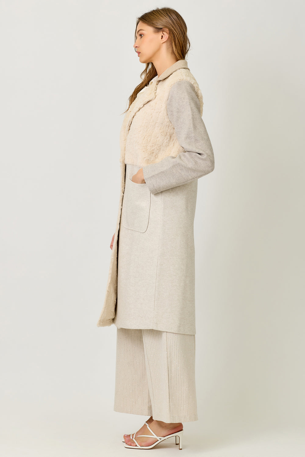 Color Blocked Long Coat | Oatmeal Mix
