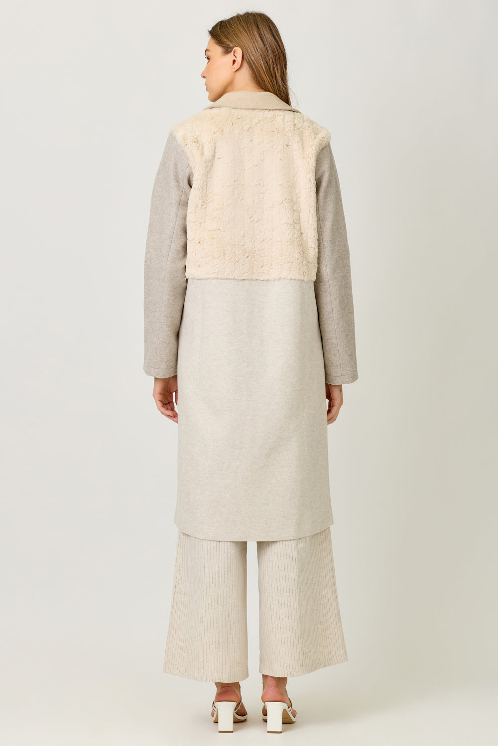 Color Blocked Long Coat | Oatmeal Mix