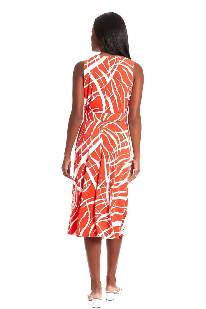 High Neck Geo Print Belted Jersey Dress