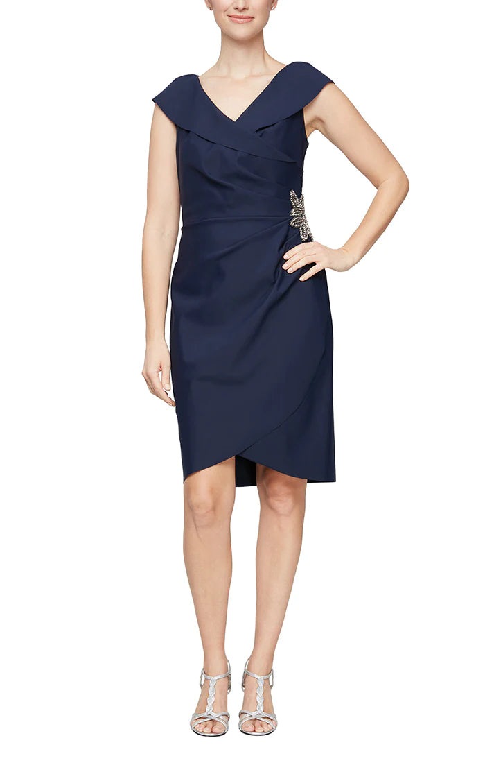 Alex Evenings Embroidered Cap Sleeve Crew Neck Sheath Dress