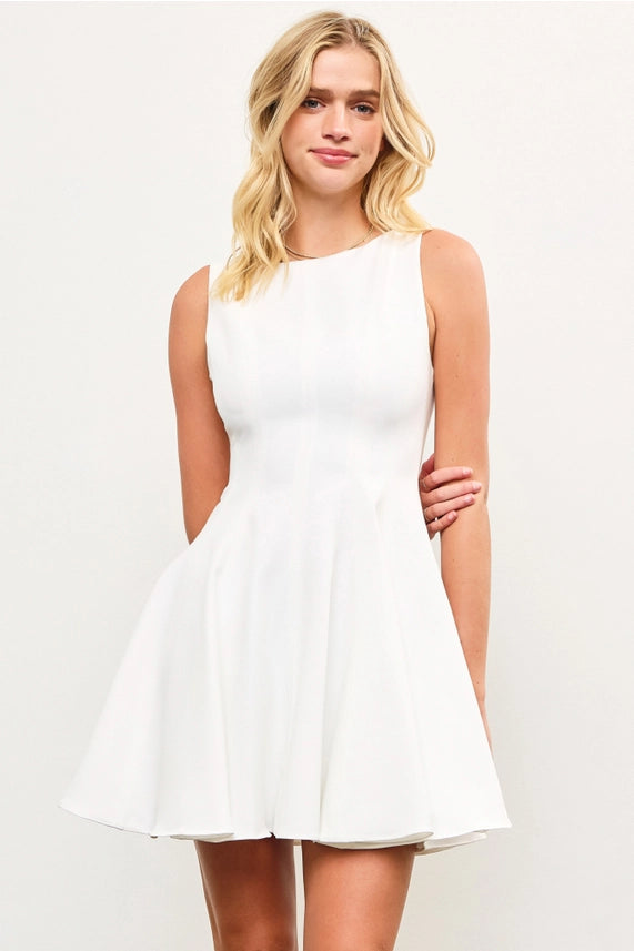 white off the shoulder swing dress Sleeveless Seam Detail Swing Dress