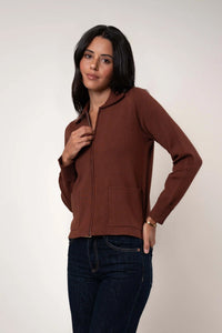 Flat Knit Zip Cardigan | Black, Cappuccino