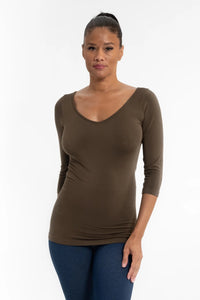 3/4 Sleeve Top | Olive, Black