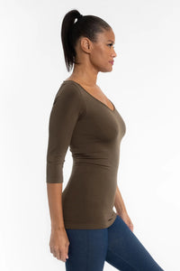 3/4 Sleeve Top | Olive, Black