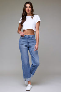 Ella High Rise Classic Straight Jean with 2" Cuff | Medium Wash