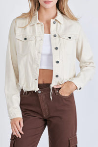 Hidden Jeans Fitted Jacket With Fringe Hem | White