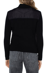 Quilted Front Full Zip Sweater | Porcelain, Black