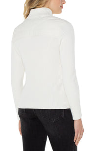 Quilted Front Full Zip Sweater | Porcelain, Black