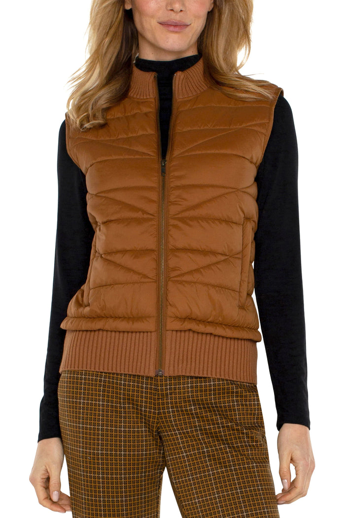 Sleeveless Quilted Full Zip Sweater Vest | Tumeric