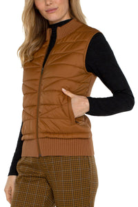 Sleeveless Quilted Full Zip Sweater Vest | Tumeric