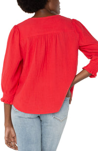 3/4 Sleeve Embroidered Woven Blouse | Geranium