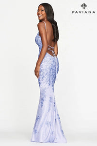 Faviana 10508 V-Neck Lace Applique Gown