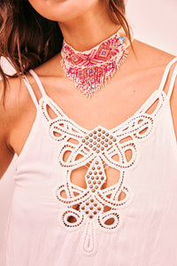 Embroidered Lace Cami with Ruffles | White
