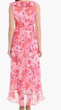 Sleeveless Ruffled V-Neck Wrap Dress | Coral