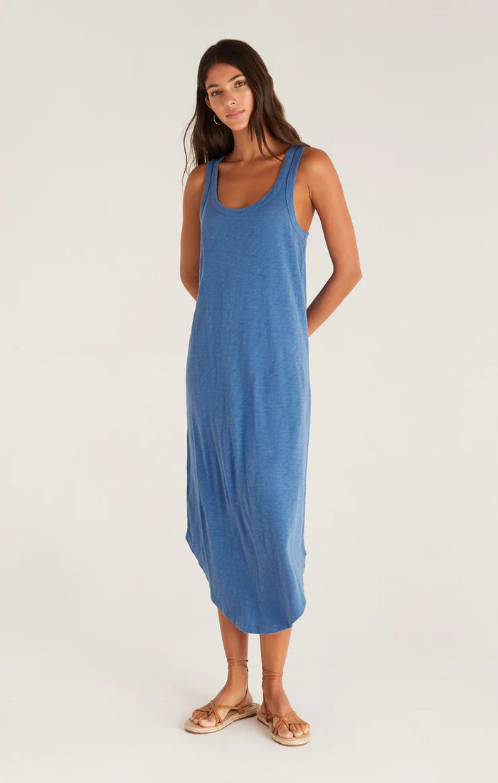 Easy Going Cotton Slub Midi Dress | Blue & Olive