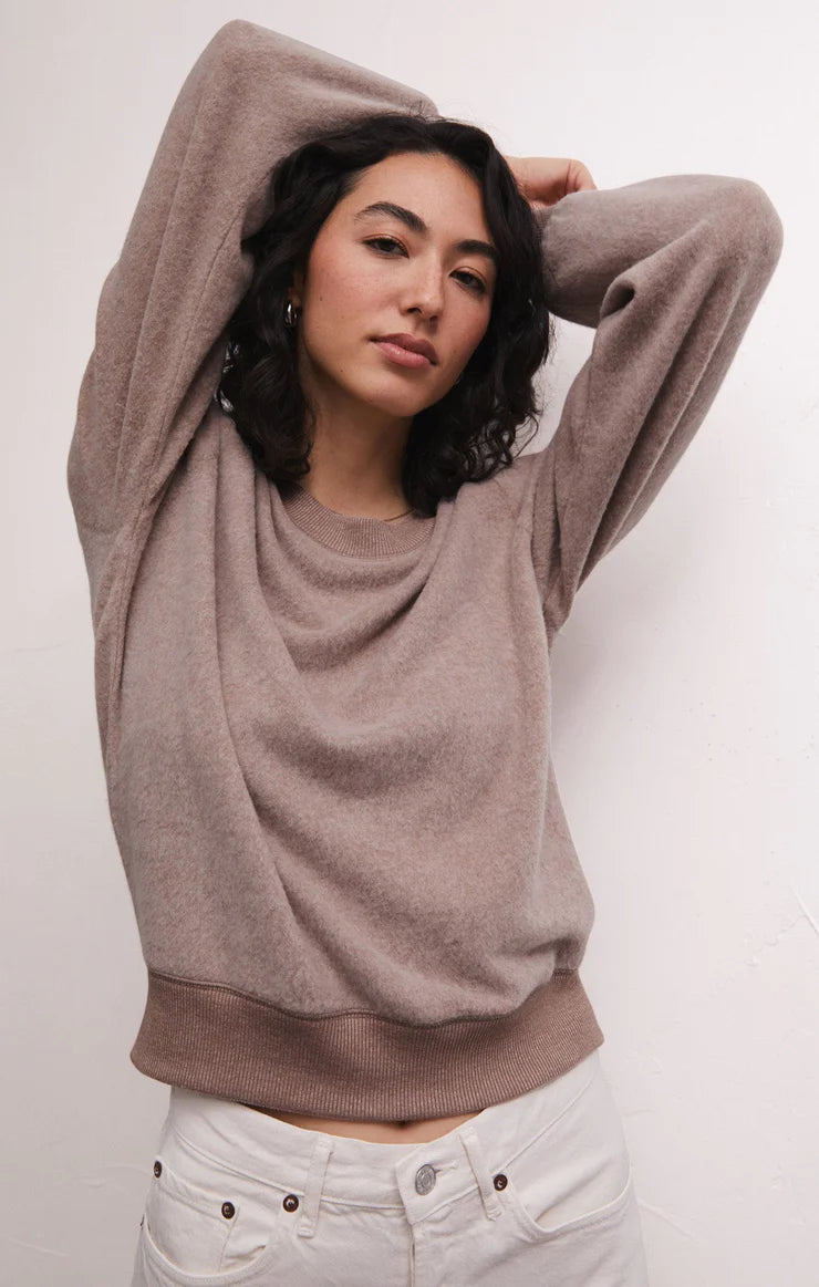 Z Supply Russel Cozy Pullover Reverse Fleece Sweatshirt | Toffee