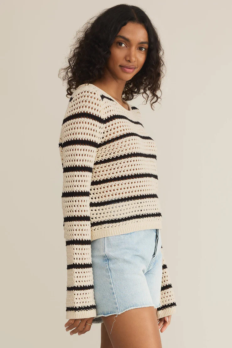 Knit Stripe Crochet Sweater | Sea Salt