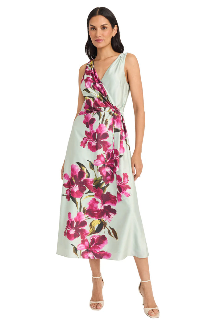 Floral V-Neck Charmeuse Dress | Sage/Plum