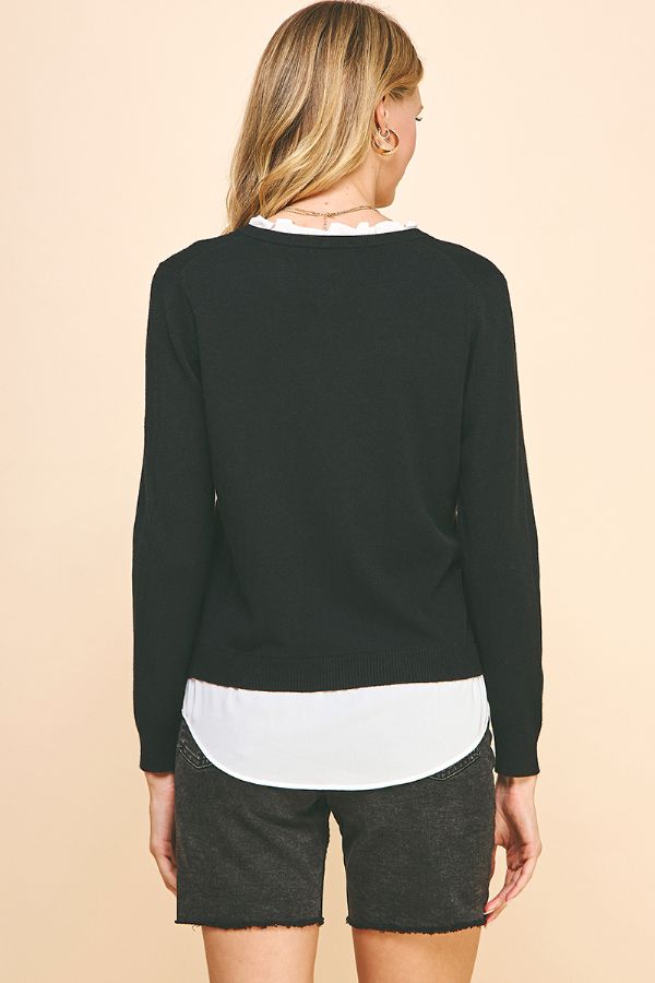 Long Sleeve V-Neck Layered Top | Black