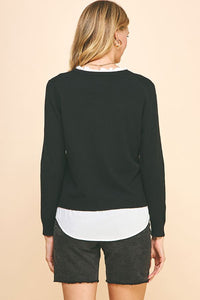 Long Sleeve V-Neck Layered Top | Black