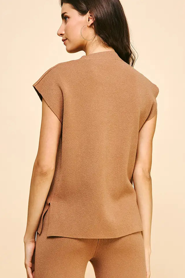 V-Neck Sweater Vest | Black, Camel