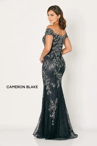 Cameron Blake CB792 Off the Shoulder Floral Lace Applique Gown