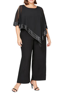 Foil Trim Asymmetrical Jumpsuit | Black