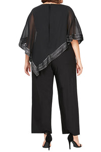 Foil Trim Asymmetrical Jumpsuit | Black