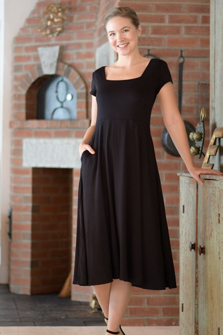 Brigitte Dress | Multi Color Line Print, Black